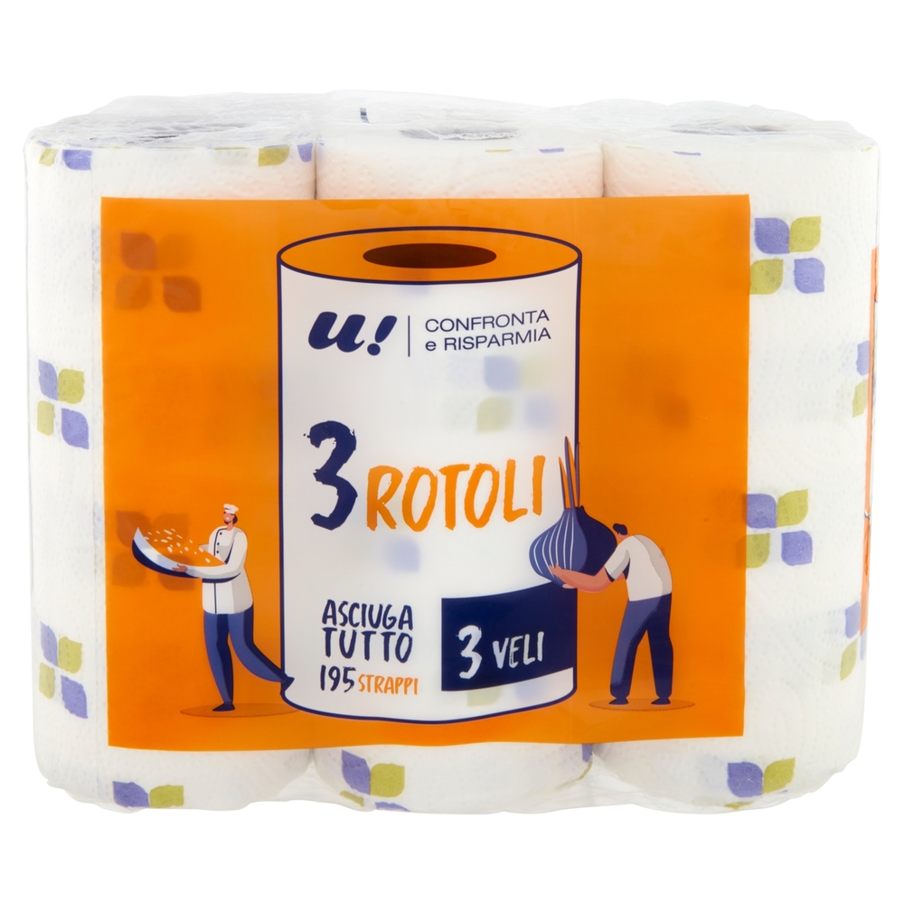 3 Rotoli Asciugatutto 3 Veli U! Confronta e Risparmia